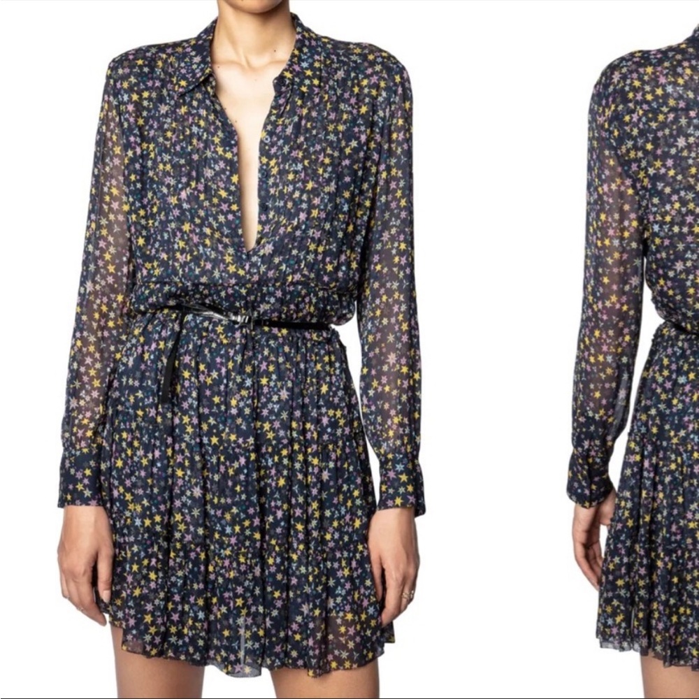 Zadig & Voltaire Rapidy Crinkel Print Etoiles Dress NWOT
